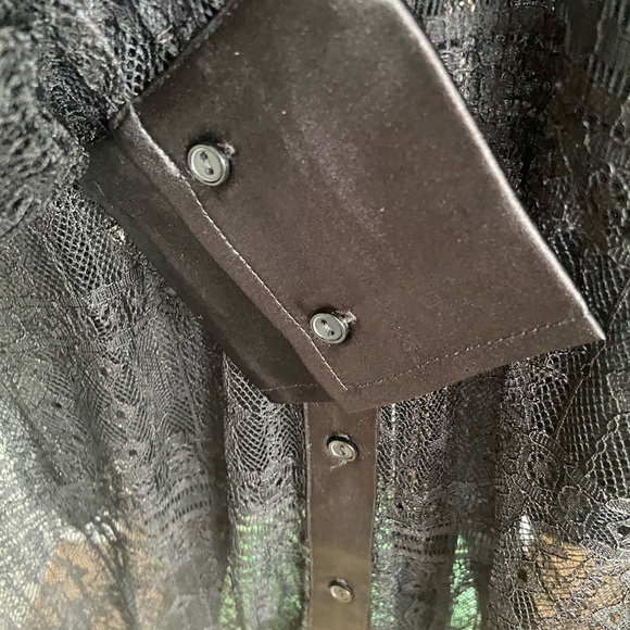 L 🔖 JASON WU Lace See Through Button Down Shirt Blouse Silk Black $240 - Picture 8 of 10